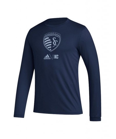 Men's Navy Sporting Kansas City Icon Long Sleeve T-shirt $20.50 T-Shirts